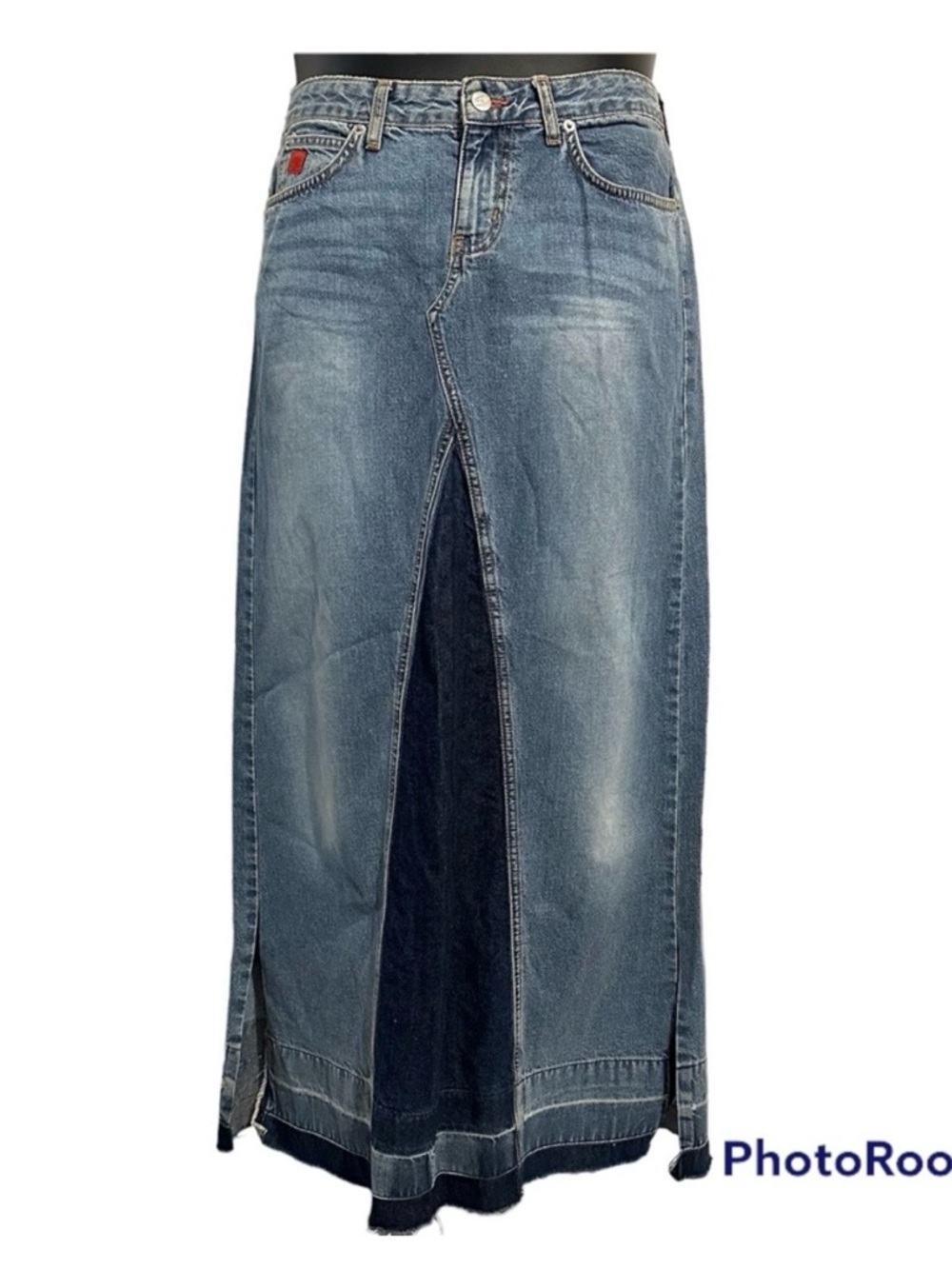 Y2K 90S RARE BONGO DENIM PATCHWORK BOHO FESTIVAL RAW HEM VINTAGE MAXI SKIRT Sz9